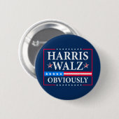 Badge Rond 5 Cm Harris Walz 2024 Évidemment (Devant & derrière)