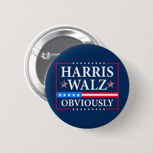 Badge Rond 5 Cm Harris Walz 2024 Évidemment (Devant & derrière)