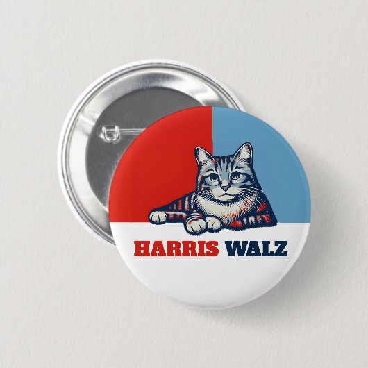 Badge Rond 5 Cm Harris Walz 2024 Manifestement Chat (Devant & derrière)