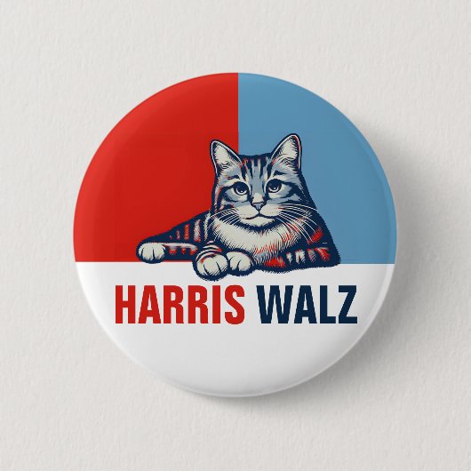 Badge Rond 5 Cm Harris Walz 2024 Manifestement Red Blue Cat (Devant)