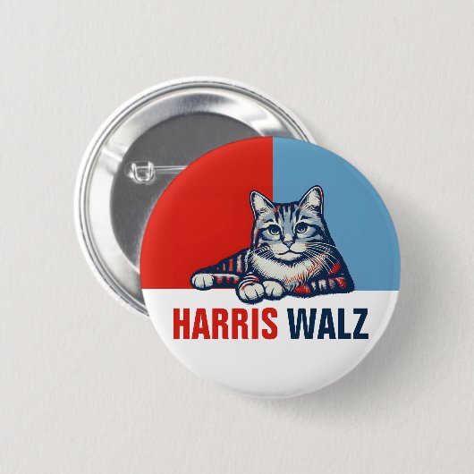 Badge Rond 5 Cm Harris Walz 2024 Manifestement Red Blue Cat (Devant & derrière)