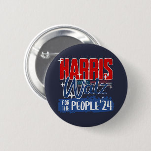 Badge Rond 5 Cm Harris Walz 2024 Pour le Peuple Élection Démocrate