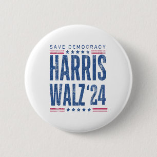 Badge Rond 5 Cm Harris Walz 2024 Sauver la démocratie