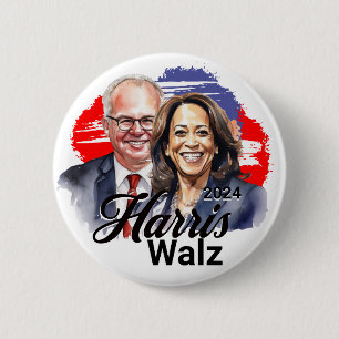 Badge Rond 5 Cm Harris Walz Élection Présidentielle 2024
