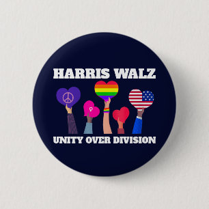 Badge Rond 5 Cm Harris Walz Unité de division LGBTQ Bleu foncé