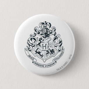 Badge Rond 5 Cm Harry Potter Cimier de Poudlard - noir et blanc