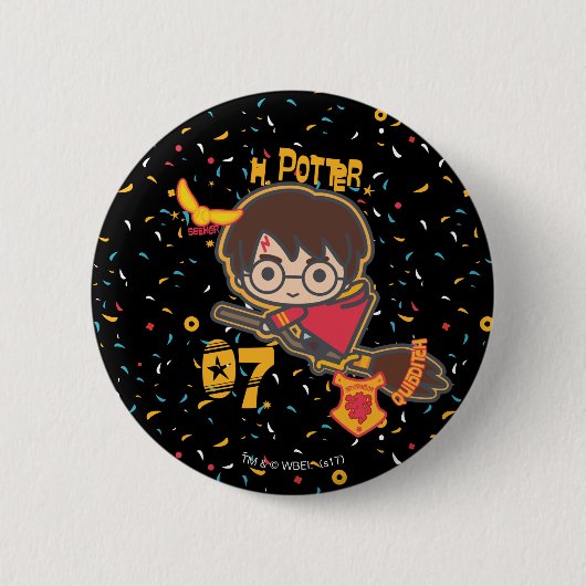 Badge Rond 5 Cm Harry Potter en chercheur de Quidditch en dessin a (Devant)