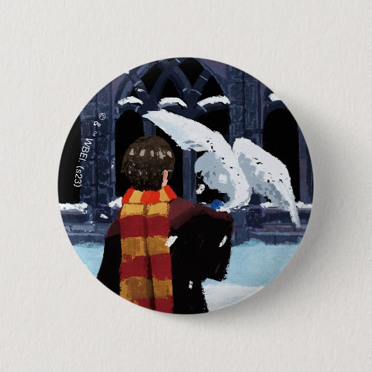 Badge Rond 5 Cm HARRY POTTER™ & Hedwig dans la neige (Devant)