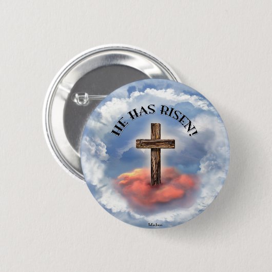Badge Rond 5 Cm Has Risen Rugged Cross With Clouds (Devant & derrière)