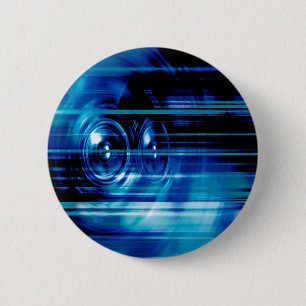 Badge Rond 5 Cm Haut-parleurs de musique bleu