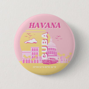 Badge Rond 5 Cm Havana Cuba Pink Preppy Art