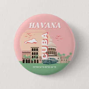 Badge Rond 5 Cm Havana Cuba Retro Art Vintage