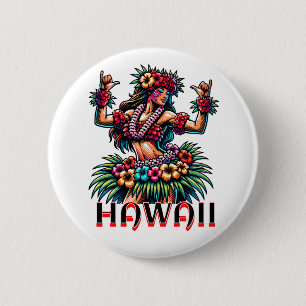 Badge Rond 5 Cm Hawaii   Hawaiian Hula Dancer