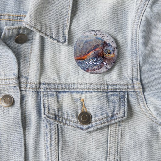 Badge Rond 5 Cm Hawaii Honu Sea Turtle Photo Relax Script Bold (En situation)