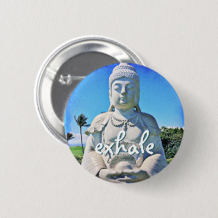 Badge Rond 5 Cm Hawaii Tropical Buddha Photo Exhale Citation Scrip
