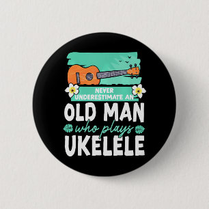 Badge Rond 5 Cm Hawaii Ukulele Uke Grand-pa Retraité Jamais