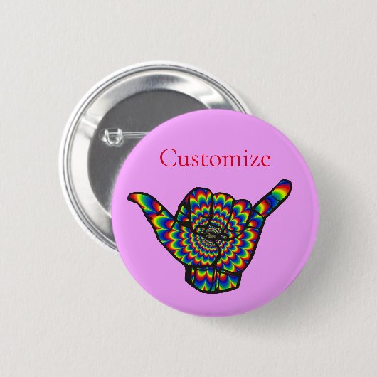 Badge Rond 5 Cm Hawaiian Shaka Psychedelic Thunder_Cove (Devant & derrière)