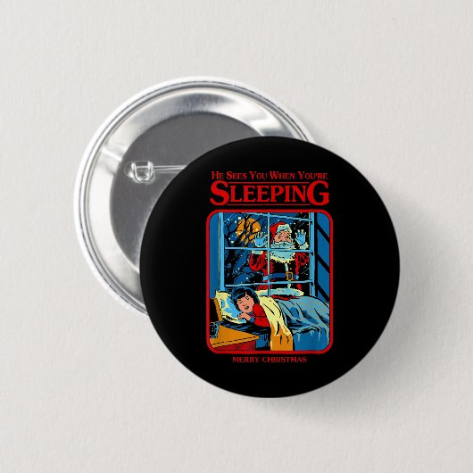 Badge Rond 5 Cm He Sees You When You're Sleeping Merry Christmas (Devant & derrière)