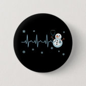 Badge Rond 5 Cm Hearbeat Nurse Snowman Noël (Devant)