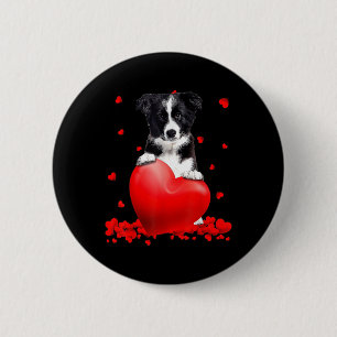 Badge Rond 5 Cm Heart Border Collie Amoureux des chiens Noël Valen