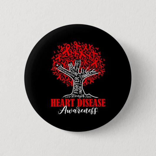 Badge Rond 5 Cm Heart Disease Awareness Month Fighter Tree With Re (Devant)