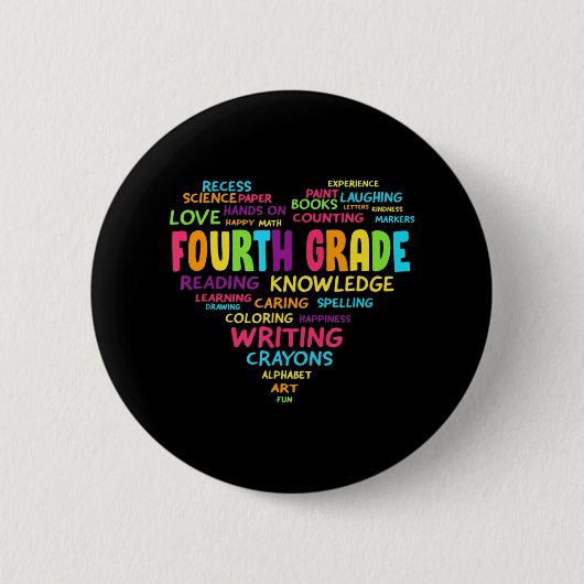 Badge Rond 5 Cm Heart Tee Équipe de 4e année Enseignant Retour T (Devant)
