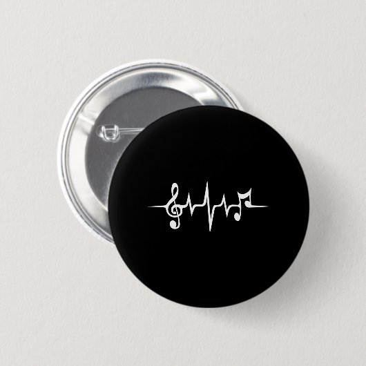 Badge Rond 5 Cm Heartbeat Music Notes Pulse Treble Clef Bass Key (Devant & derrière)