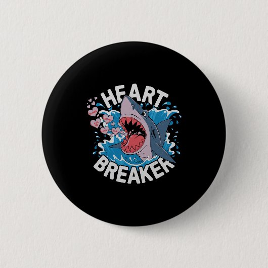 Badge Rond 5 Cm Heartbreaker Shark Cute Funny Love Design For Vale (Devant)