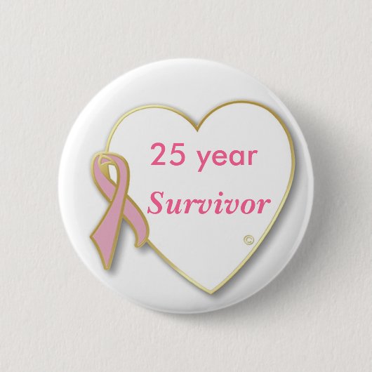 Badge Rond 5 Cm HeartPin-25 ans, Survivant (Devant)