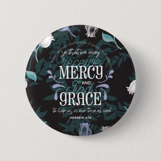 Badge Rond 5 Cm Hébreu 4:16 citations noir ver (Devant)