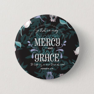 Badge Rond 5 Cm Hébreu 4:16 citations noir ver