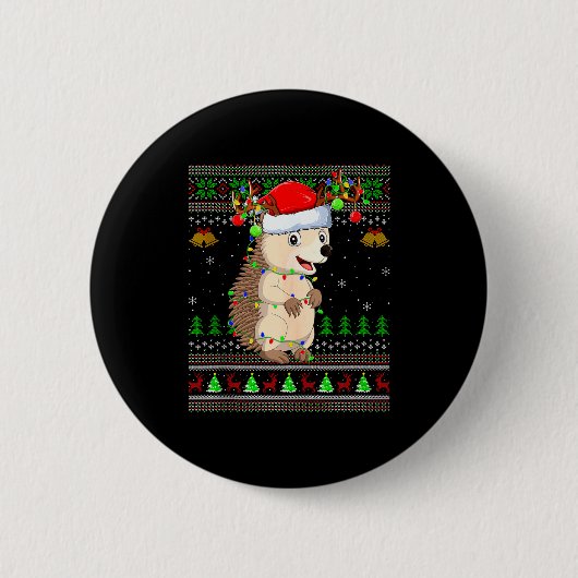 Badge Rond 5 Cm Hedgehog Ugly Christmas Sweaters Holiday Santa Cut (Devant)