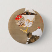 Badge Rond 5 Cm Hen et coq avec Grapevine par Ito Jakuchu (Devant)
