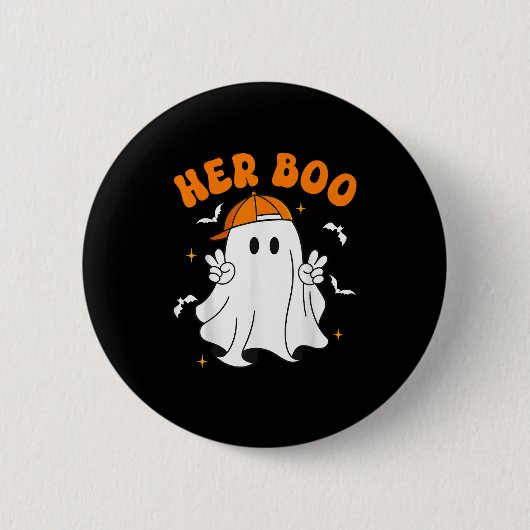 Badge Rond 5 Cm Her Boo &amp; His Boo Funny Matching Halloween Cou (Devant)
