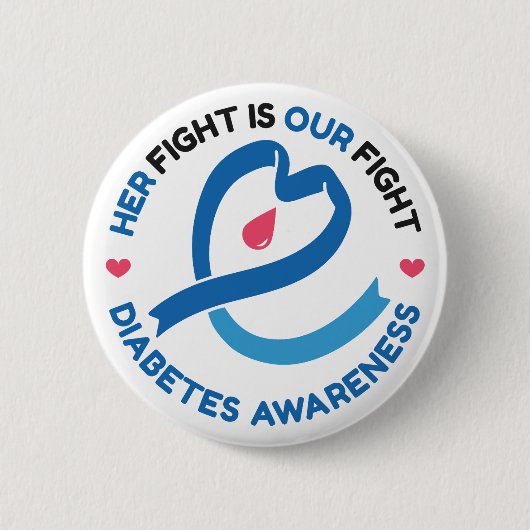 Badge Rond 5 Cm Her Fight Is Our Fight – Diabetes Awareness (Devant)
