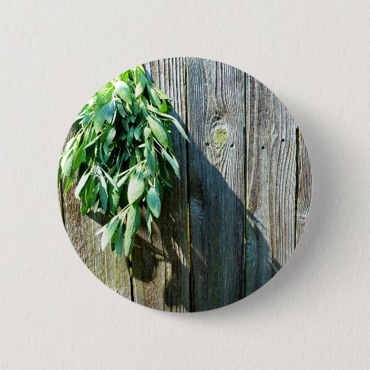 Badge Rond 5 Cm Herbes vertes botaniques à grains de bois affaissé (Devant)