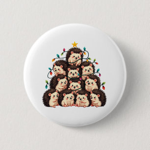 Badge Rond 5 Cm Hérisson de Noël Arbre Amoureux des Animaux Cadeau