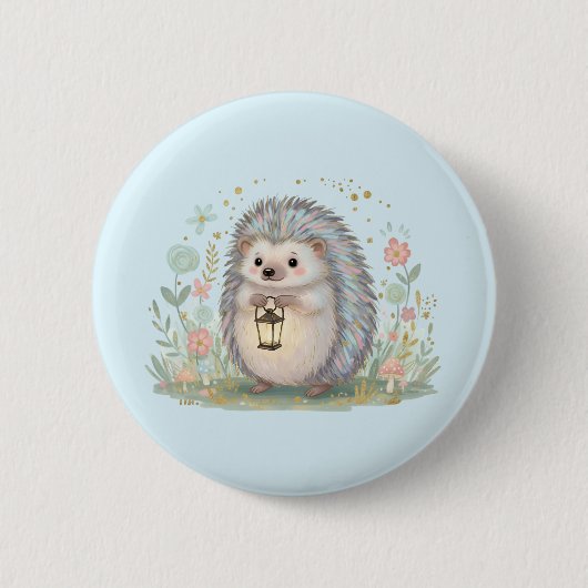 Badge Rond 5 Cm Hérisson mignon avec lanterne (Devant)