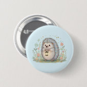 Badge Rond 5 Cm Hérisson mignon avec lanterne (Devant & derrière)