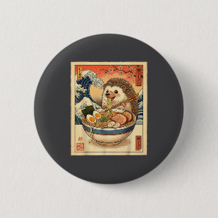 Badge Rond 5 Cm Hérisson Mignon Mangeant Un Bol De Nouilles Ramen