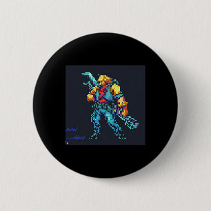 Badge Rond 5 Cm Héros (90's Retro Vidéo Jeu Pixel Style Art)