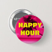 Badge Rond 5 Cm HEURE HEUREUSE de palmier rose (Devant & derrière)