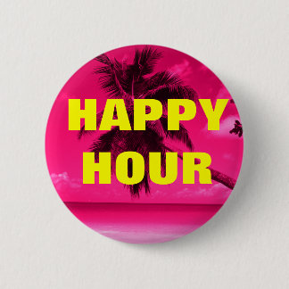 Badge Rond 5 Cm HEURE HEUREUSE de palmier rose