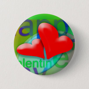 Badge Rond 5 Cm Heureuse Sainte-Valentin 2 Bouton Coeurs rouges