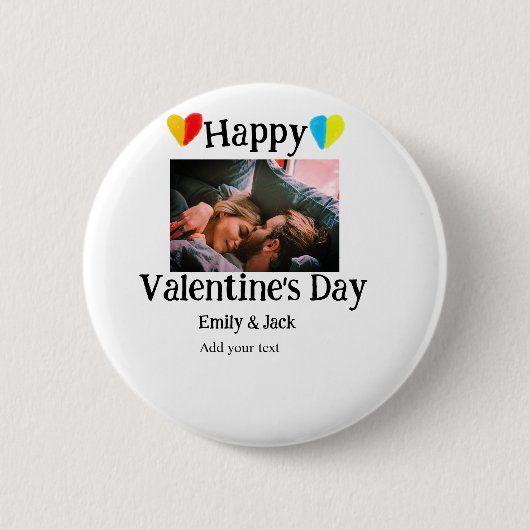 Badge Rond 5 Cm Heureuse Sainte-Valentin ajouter nom de couple pho (Devant)