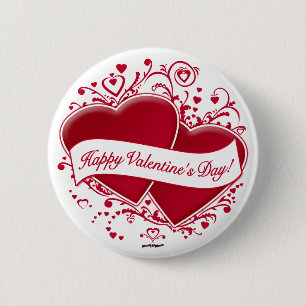 Badge Rond 5 Cm   Heureuse Sainte-Valentin !Coeurs rouges