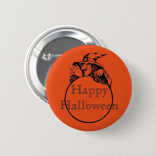 Badge Rond 5 Cm Heureuse sorcière d'Halloween (Devant & derrière)