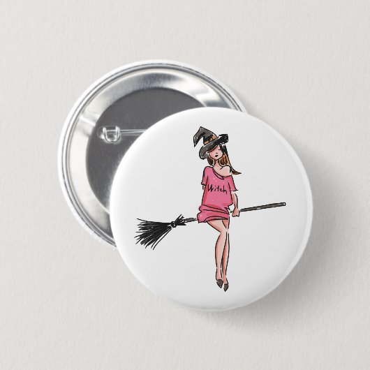 Badge Rond 5 Cm Heureuse sorcière d'Halloween (Devant & derrière)