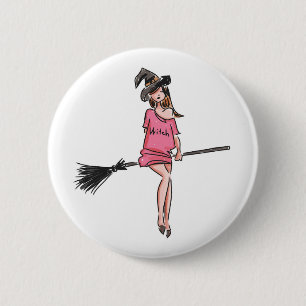 Badge Rond 5 Cm Heureuse sorcière d'Halloween