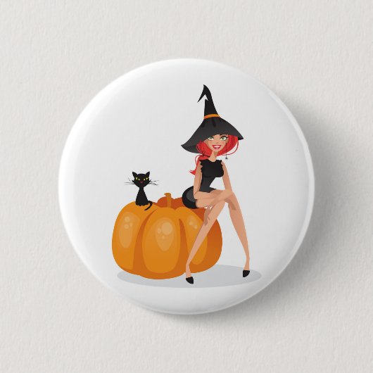 Badge Rond 5 Cm Heureuse sorcière d'Halloween (Devant)